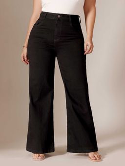Miss Chase - Black Solid/Plain Wide Jeans