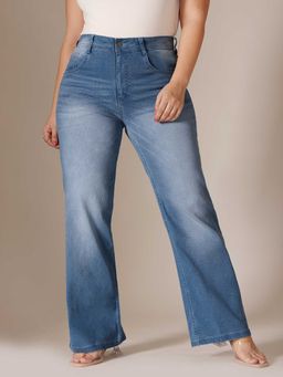 Miss Chase - Blue Solid/Plain Wide Jeans