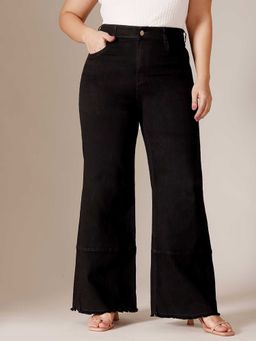 Miss Chase - Black Solid/Plain Wide Jeans