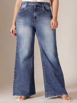 Miss Chase - Blue Solid/Plain Wide Jeans