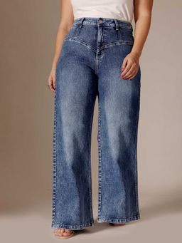 Miss Chase - Blue Solid/Plain Wide Jeans
