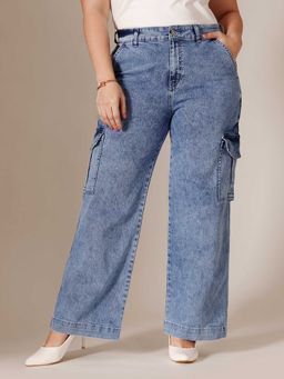 Miss Chase - Blue Solid/Plain Wide Jeans