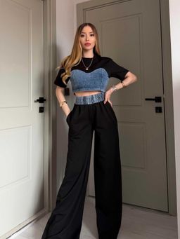 Trenbee - Black Self Design Relaxed Co-Ord Set