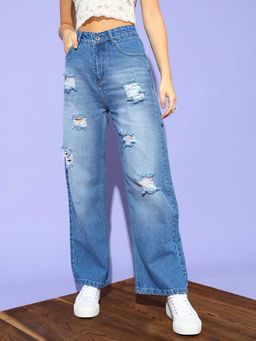 STREET 9 - Blue Solid/Plain Straight Jeans