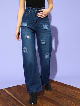 STREET 9 - Navy Blue Solid/Plain Straight Jeans