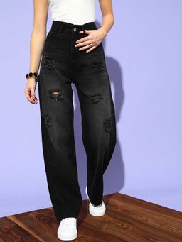 STREET 9 - Black Solid/Plain Straight Jeans