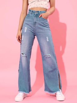 STREET 9 - Blue Solid/Plain Bootcut Jeans