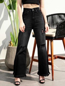STREET 9 - Grey Solid/Plain Straight Jeans