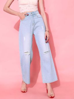 STREET 9 - Blue Solid/Plain Straight Jeans