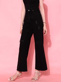 STREET 9 - Black Solid/Plain Straight Jeans