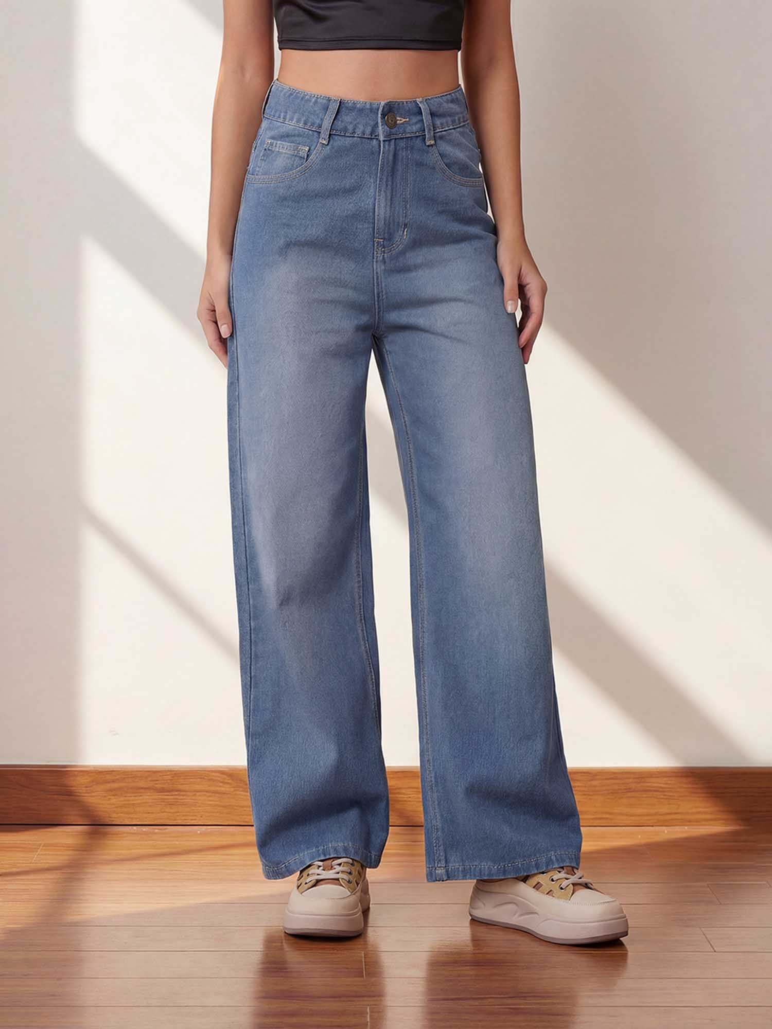 dolce crudo Blue Solid/Plain Straight Jeans-picture-36