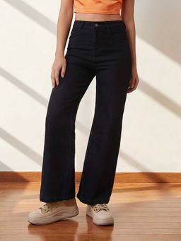 DOLCE CRUDO - Black Solid/Plain Bootcut Jeans
