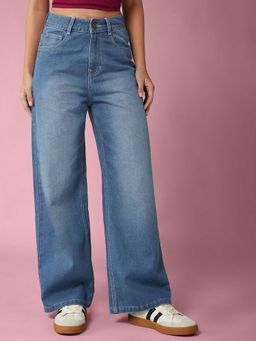 DOLCE CRUDO - Blue Solid/Plain Wide Jeans