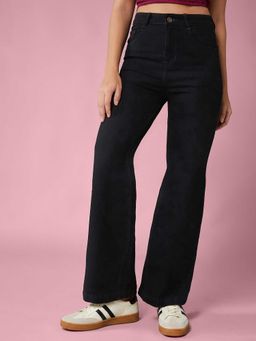 DOLCE CRUDO - Black Solid/Plain Bootcut Jeans