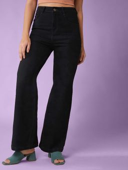 DOLCE CRUDO - Black Solid/Plain Bootcut Jeans