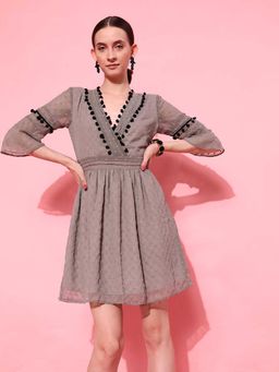 STREET 9 - Grey Embroidered A-Line Mini Dress