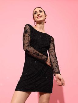 STREET 9 - Black Floral Slim Mini Dress