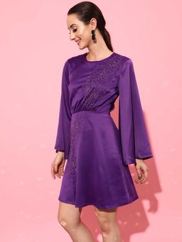 STREET 9 - Purple Solid/Plain A-Line Mini Dress