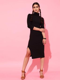 STREET 9 - Black Textured Slim Midi Dress