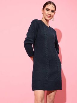 STREET 9 - Navy Blue Textured Slim Mini Dress