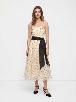 Cover Story - Beige Polka Dots Flared Midi Dress