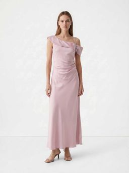 Cover Story - Purple Solid/Plain A-Line Midi Dress