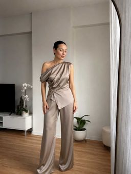 Trenbee - Beige Solid/Plain Relaxed Co-Ord Set