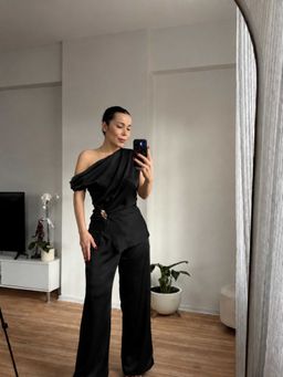 Trenbee - Black Solid/Plain Relaxed Co-Ord Set