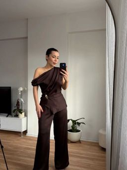 Trenbee - Brown Solid/Plain Relaxed Co-Ord Set