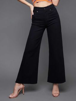 Miss Chase - Black Solid/Plain Wide Jeans