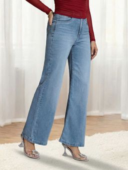 Miss Chase - Blue Solid/Plain Wide Jeans