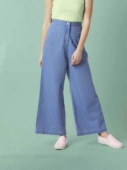 Miss Chase - Blue Solid/Plain Wide Jeans