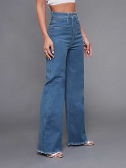 Miss Chase - Blue Solid/Plain Wide Jeans