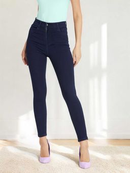 Miss Chase - Navy Blue Solid/Plain Skinny Jeans