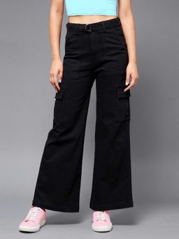 Miss Chase - Black Solid/Plain Wide Jeans