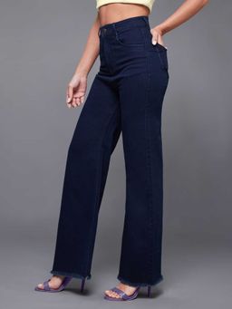 Miss Chase - Navy Blue Solid/Plain Wide Jeans