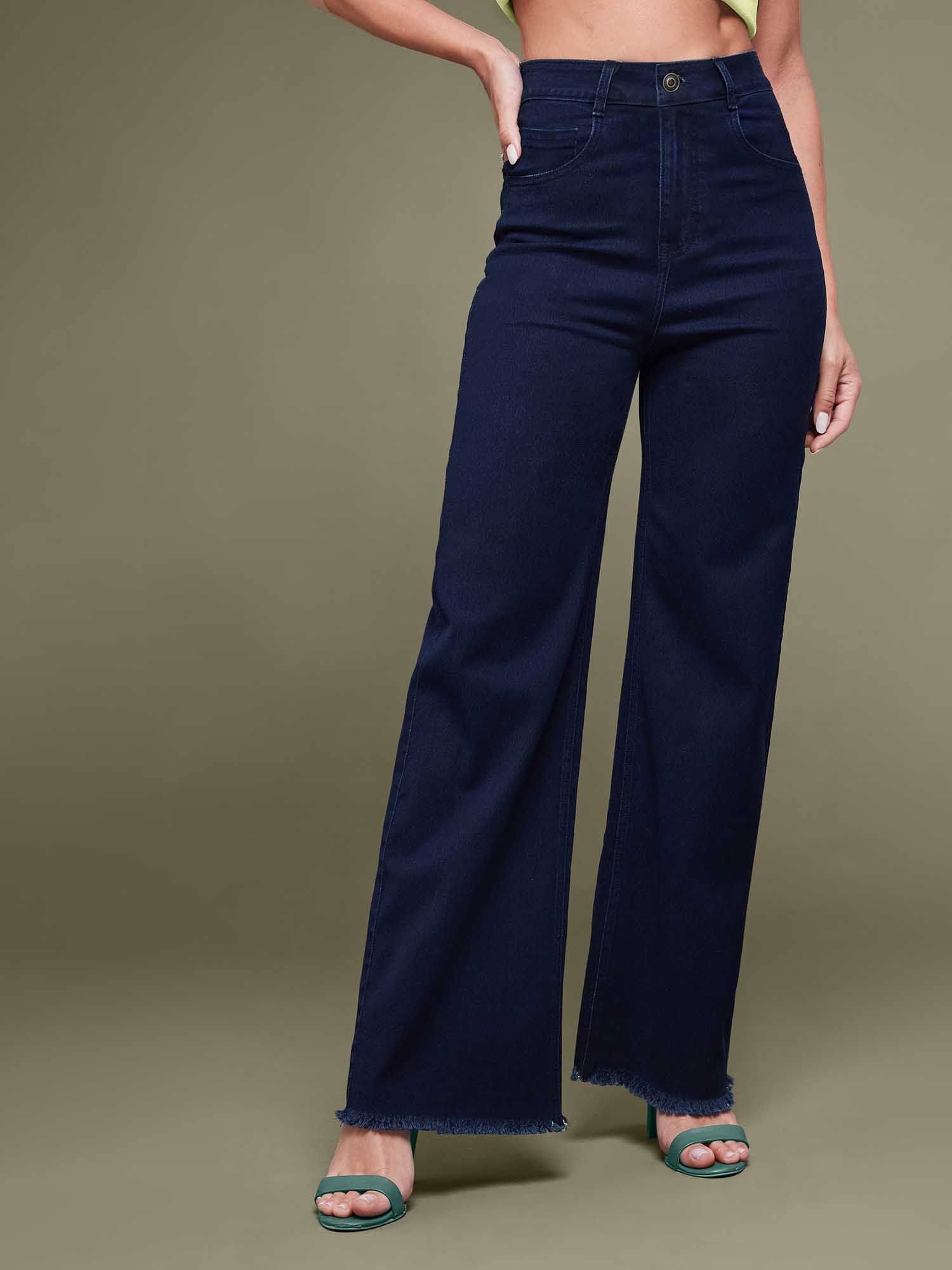 Navy Blue Solid/Plain Straight Jeans-image-1