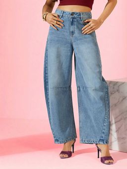 Miss Chase - Blue Solid/Plain Wide Jeans