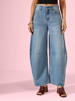 Miss Chase - Blue Solid/Plain Wide Jeans