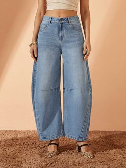 Miss Chase - Blue Solid/Plain Wide Jeans