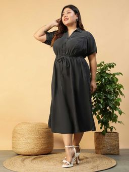 Oxolloxo - Black Solid/Plain Comfortable Midi Dress