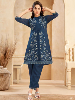 Autumnlane - Blue Embroidered Kurta with Pant (Set of 2)