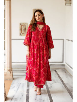Autumnlane - Red Embellished Kurta with Pant and Dupatta (Set of 3)