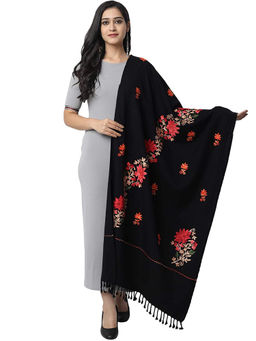 Zamour - Black Woollen Kashmiri Embroidered Shawl