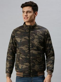 SHOWOFF - Men Casual Printed Reversible Olive Jacket