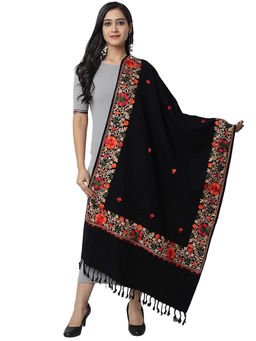 Zamour - Black Kashmiri Embroidered Woollen Shawl