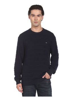 Arrow Sports - Men Navy Crew Neck Textured Cotton Sweater