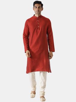 KISAH - Mens Red Silk Blend Kurta and Churidar (Set of 2)