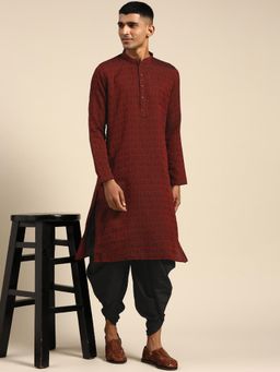 KISAH - Mens Maroon Silk Blend Kurta and Dhoti (Set of 2)