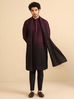 KISAH - Mens Purple Embroidered Kurta and Pant with Dupatta (Set of 3)